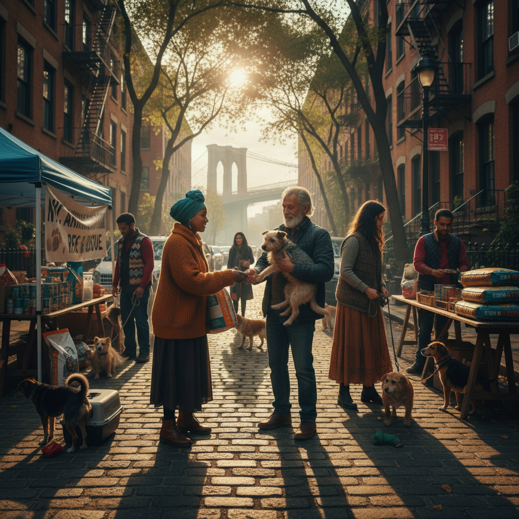 Community members distributing pet food at a neighborhood pet food pantry in Brooklyn, NYC